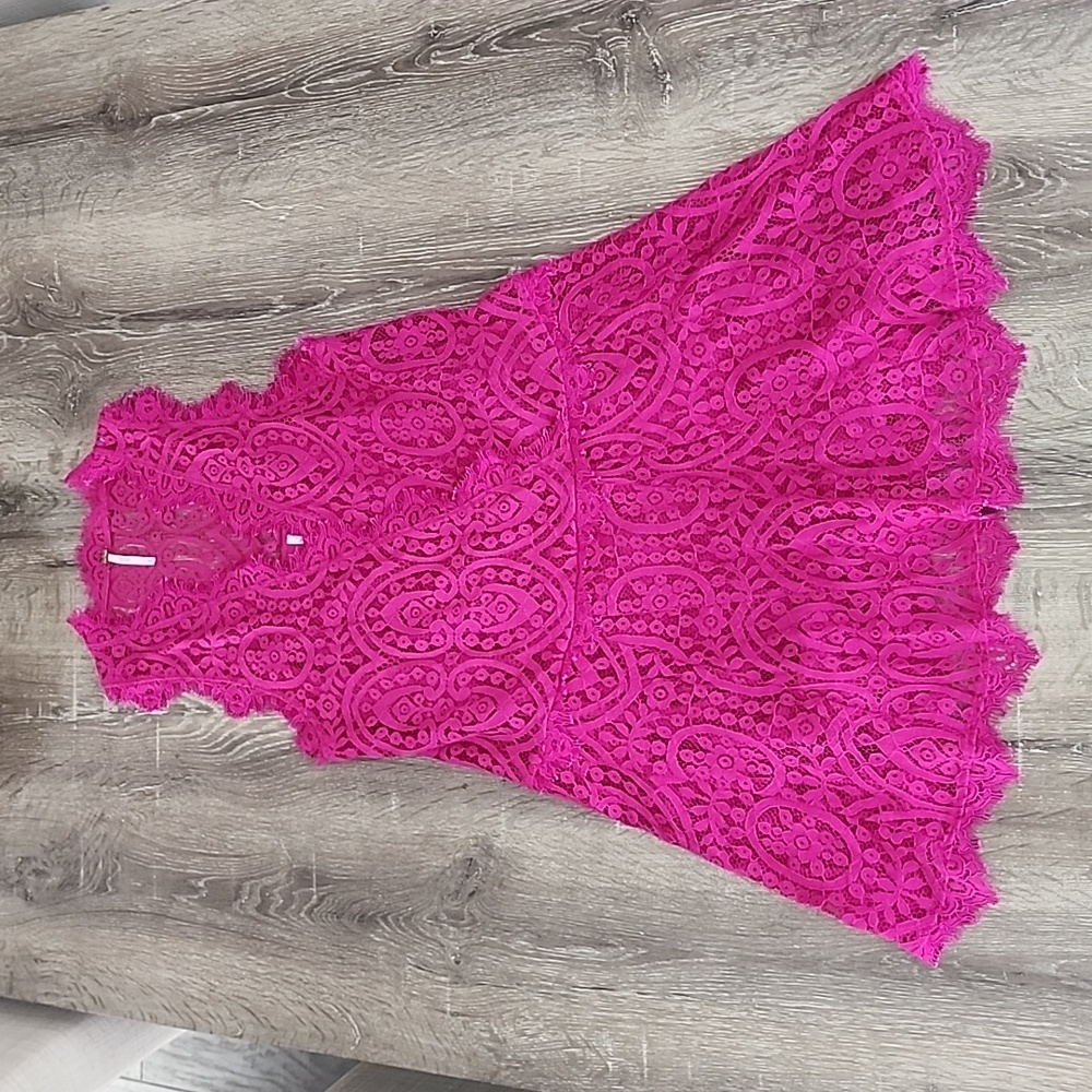 FREE PEOPLE Bright Orchid Heart in Two Lace Deep V-neck Sleeveless Mini Dress XS